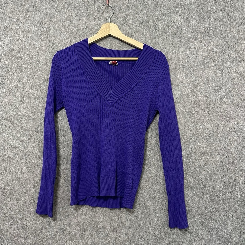 LEI Purple Ribbed Knit Sweater V-Neck Long Sleeve Women's XXL Y2K Style‎